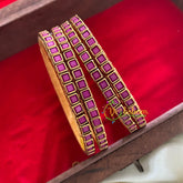 Single Line Purple Kundan Bangle-Opaque-G3692
